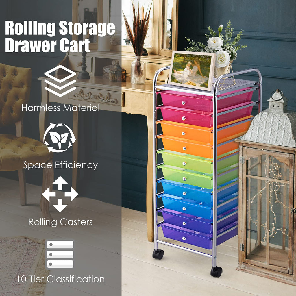 10 Drawer Rolling Storage Cart with Lockable Wheels Y5782
