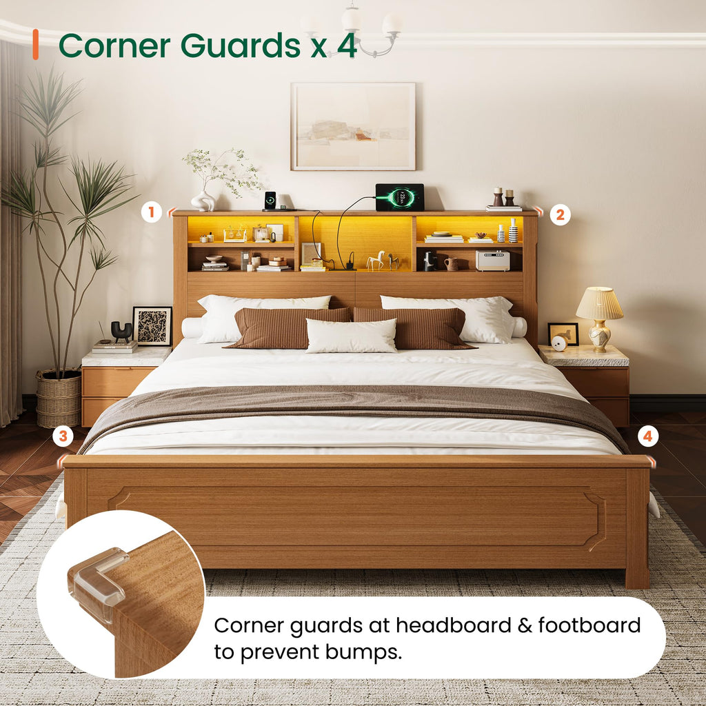 King Bed Frame with Headboard and Storage 4 Drawers Brown Y640