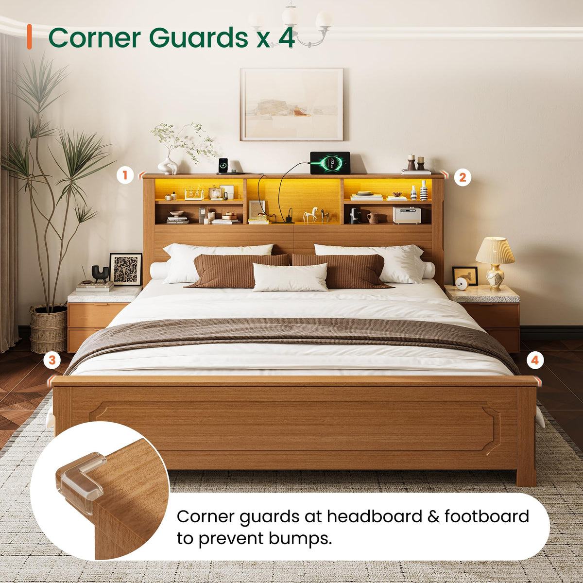 King Bed Frame with Headboard and Storage 4 Drawers Brown Y640