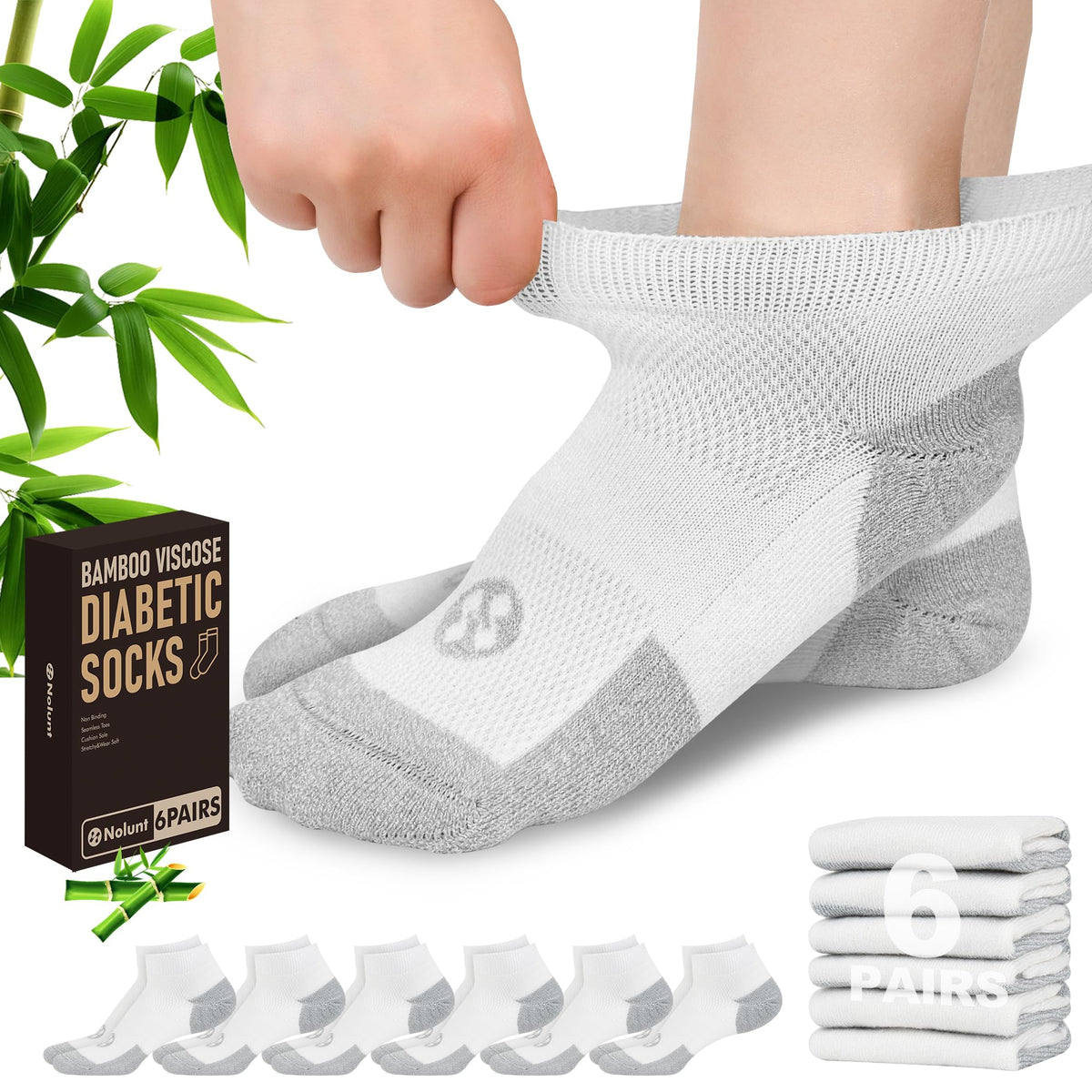 Low Cut Diabetic Socks 6 Pairs X6469