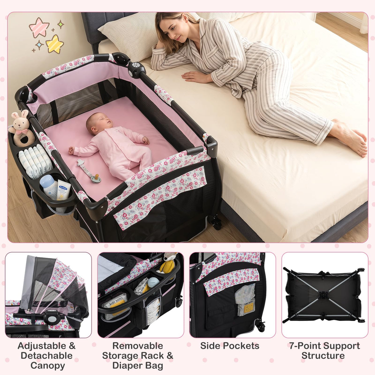 4 in 1 Pack and Play Portable Baby Playard with Bassinet J170