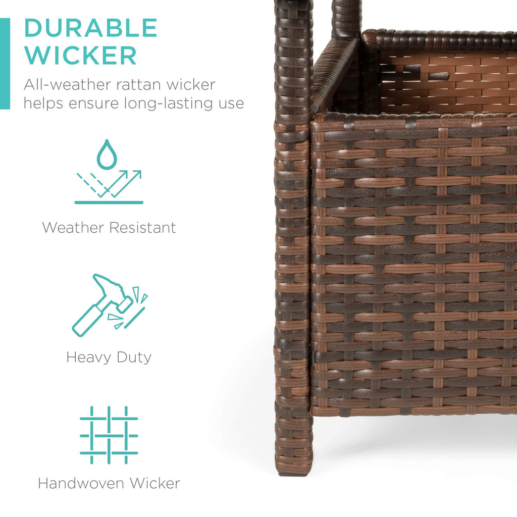 Brown Wicker Square Side Table with Umbrella Hole Y766795