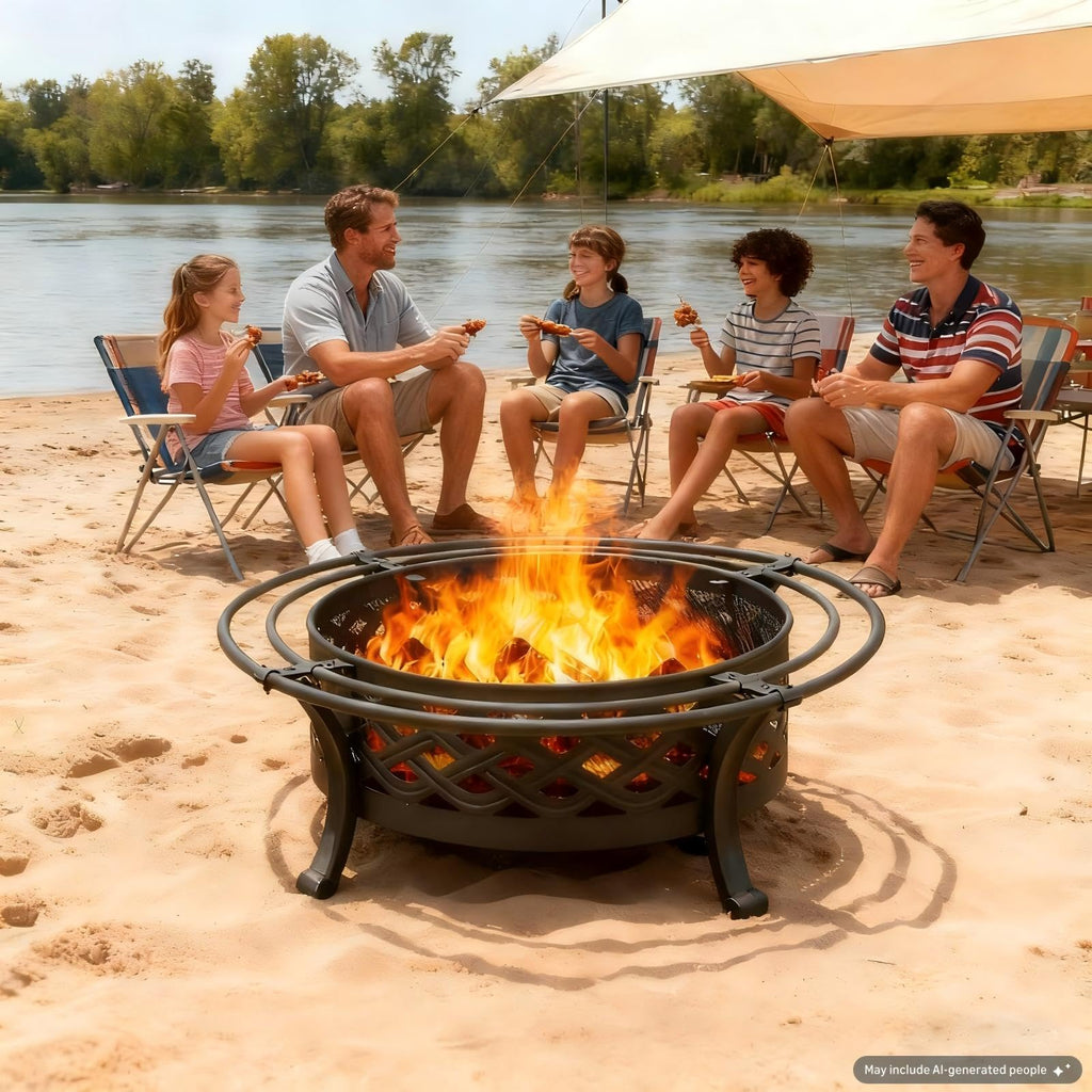 36 Inch Outdoor Fire Pit with Spark Screen Black E13474