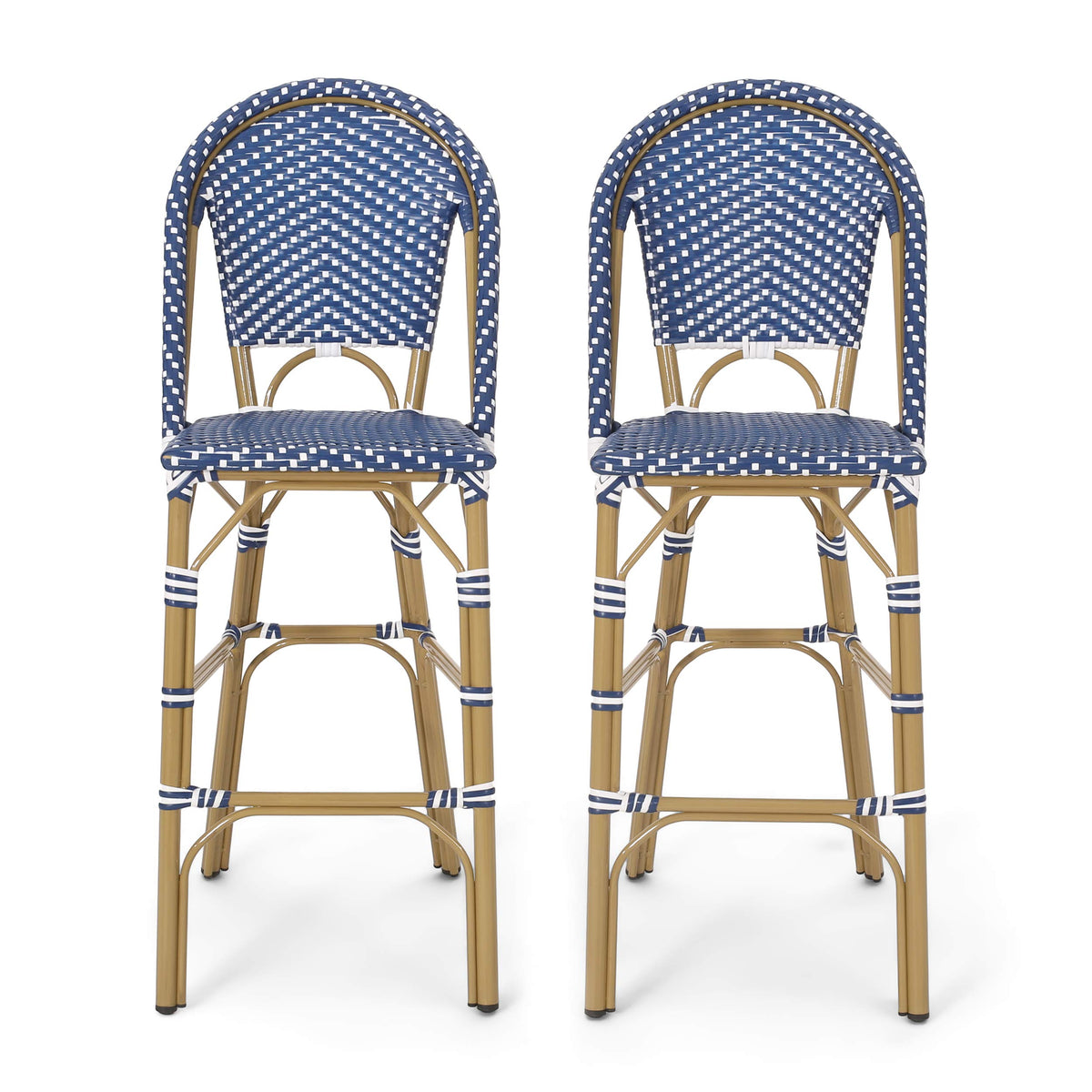 Set of 2 Teal Blue White Bar Stool with Aluminum J13743