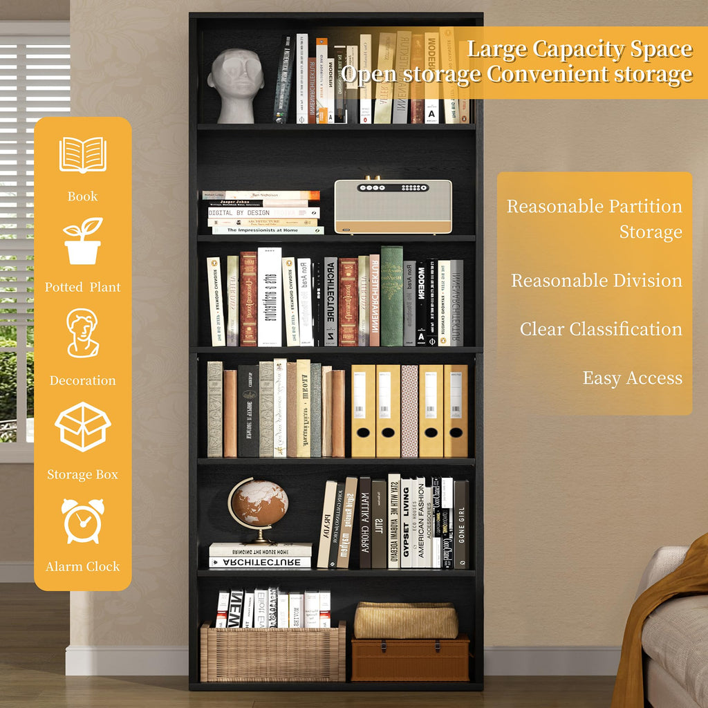 6-Tier Black Bookshelf O7805