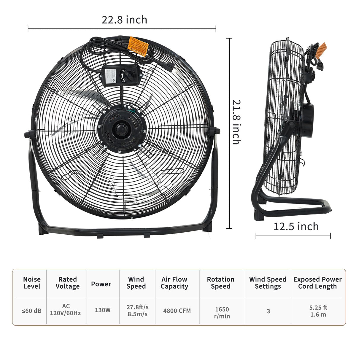 20" High Velocity Floor Fan, 4800 CFM Heavy Duty Industrial Metal Fan with 3 Speeds P697934