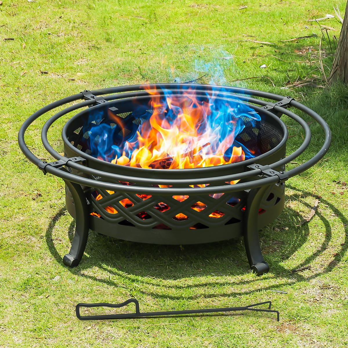 36 Inch Outdoor Fire Pit with Spark Screen Black E13474