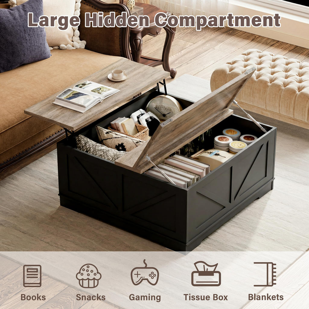 Black Lift Top Wood Coffee Table with Storage B890867