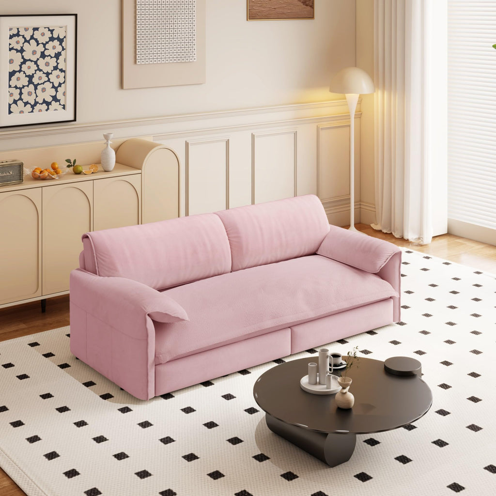 Queen Size Pink Velvet Convertible Futon Sofa Bed R3394