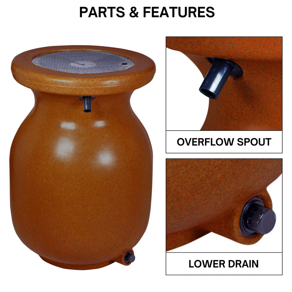 Beige 50 gal Stone-Look Rain Barrel with Brass Spigot F88425