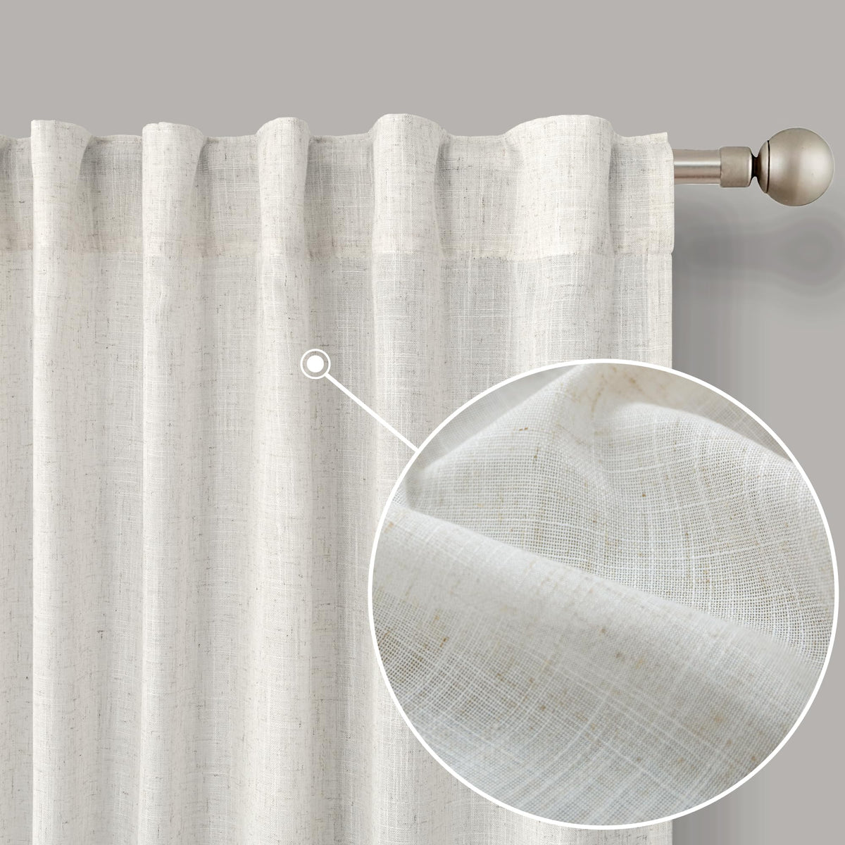 72 Inch Wide Linen Sheer Curtains, 84 Inch Long, 2 Panels Set Y765327