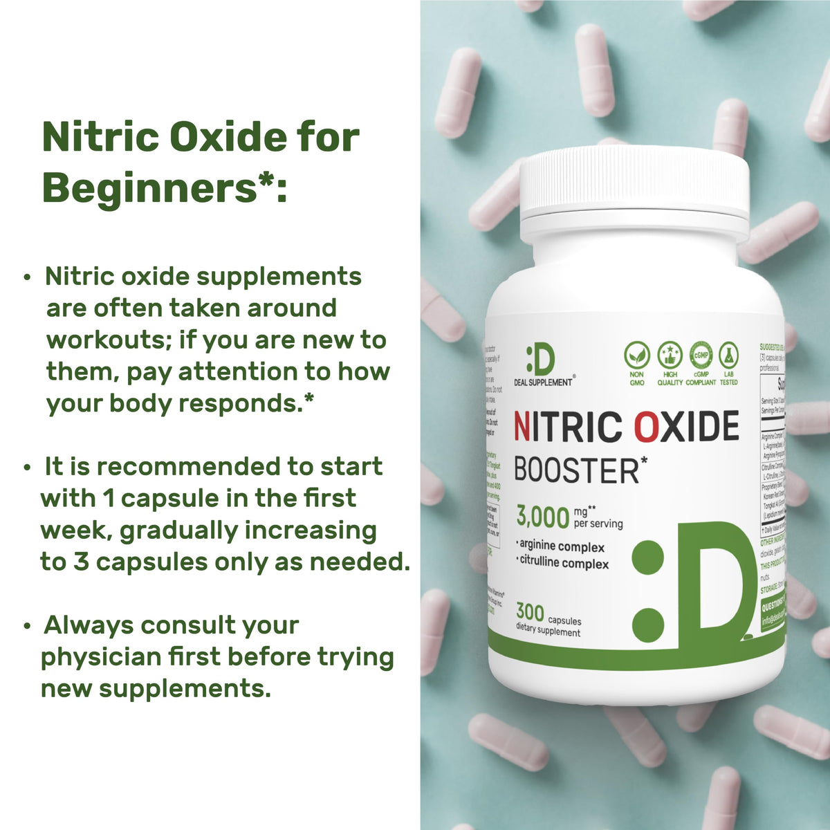 3,000mg 300 Capsules Nitric Oxide Supplement B3668