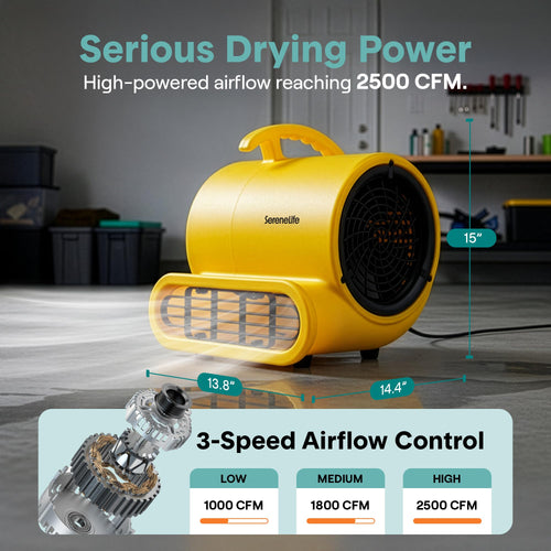 2500 CFM 3-Speed Portable Air Mover Blower Fan D2786