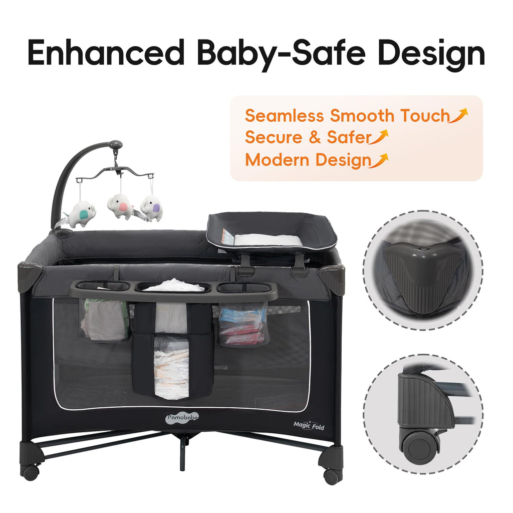 Grey Foldable Playard with Bassinet and Changing Table C66488