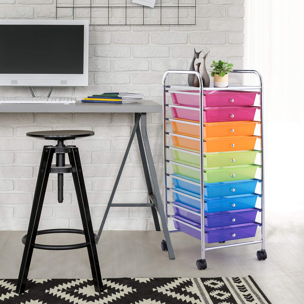 10 Drawer Rolling Storage Cart with Lockable Wheels Y5782