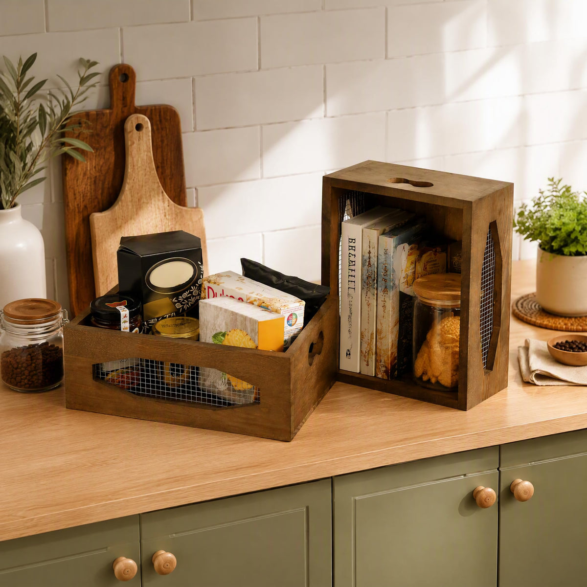 Set of 2 Wooden Nesting Countertop Baskets W72503