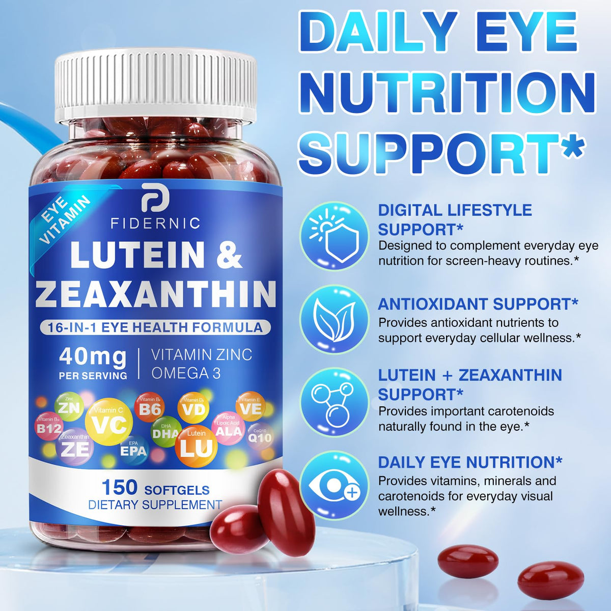 Lutein and Zeaxanthin Eye Vitamins 150 Softgels N989
