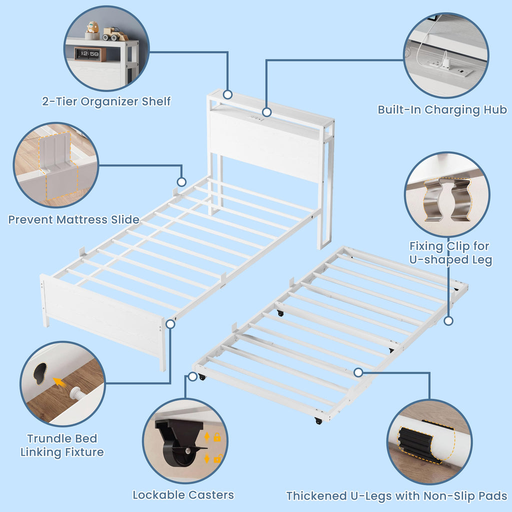 Twin Daybed with Trundle Bed and Storage Headboard U364200