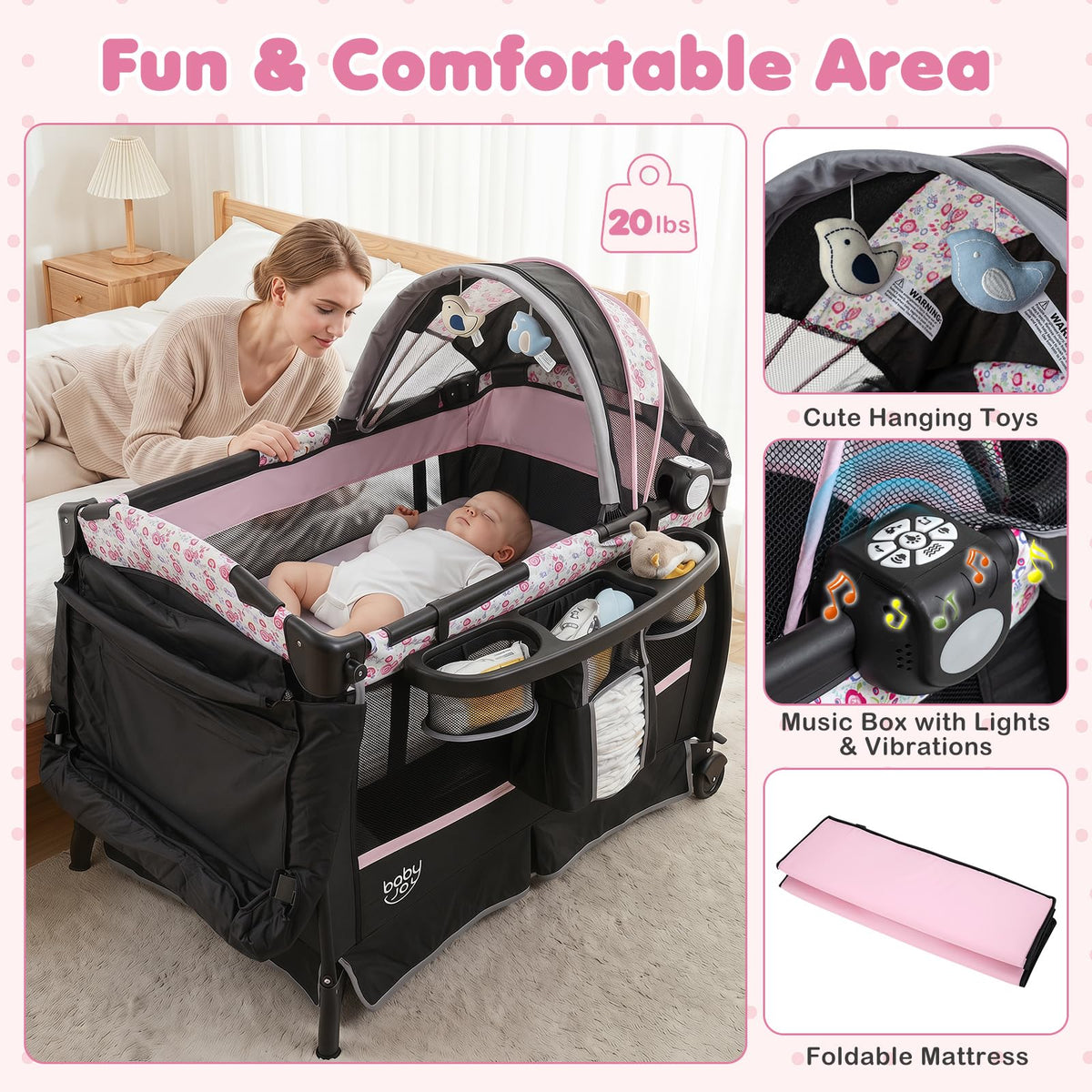 4 in 1 Pack and Play Portable Baby Playard with Bassinet J170