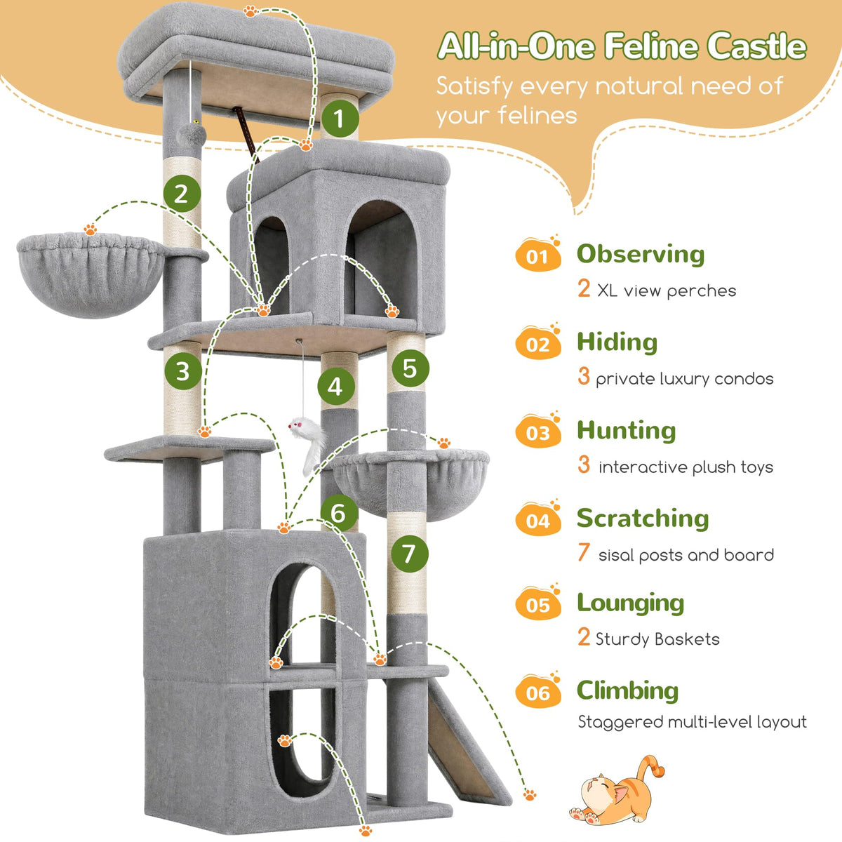 70 inch Light Grey Cat Tree Condos G76876