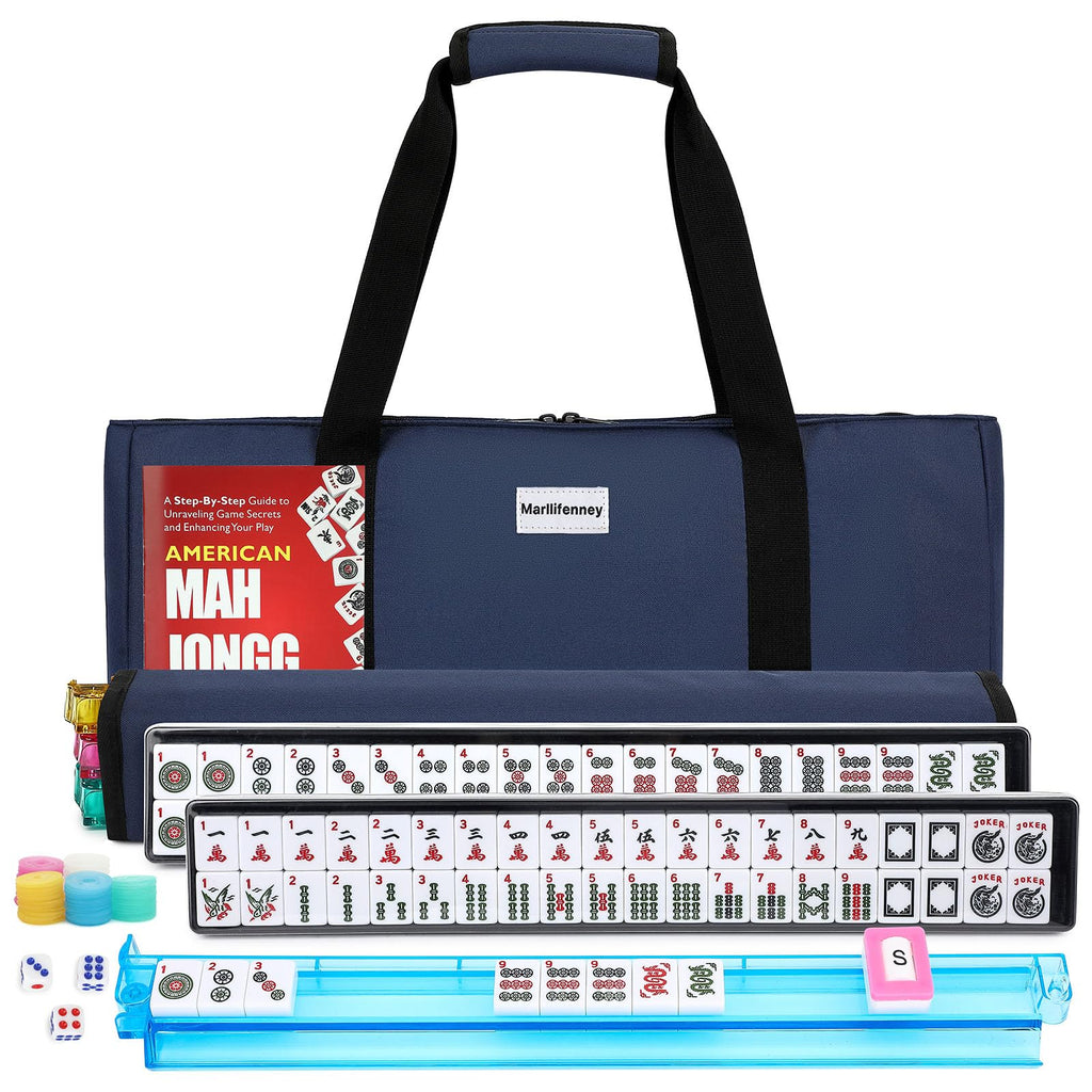 White 166 Tiles Mahjong Set with Blue Carrying Bag V90094