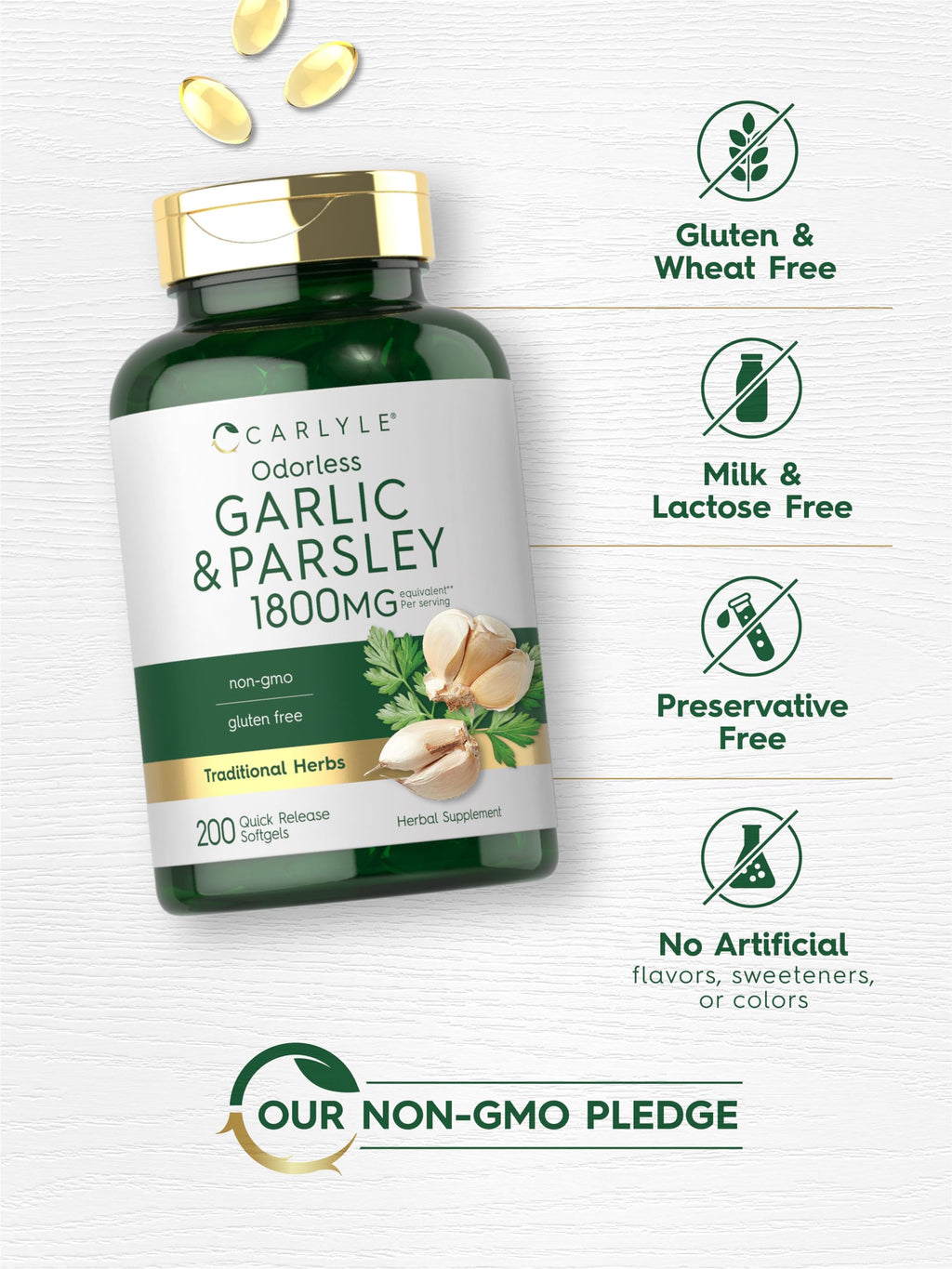 Odorless Garlic & Parsley Supplement 200 Softgels P2150