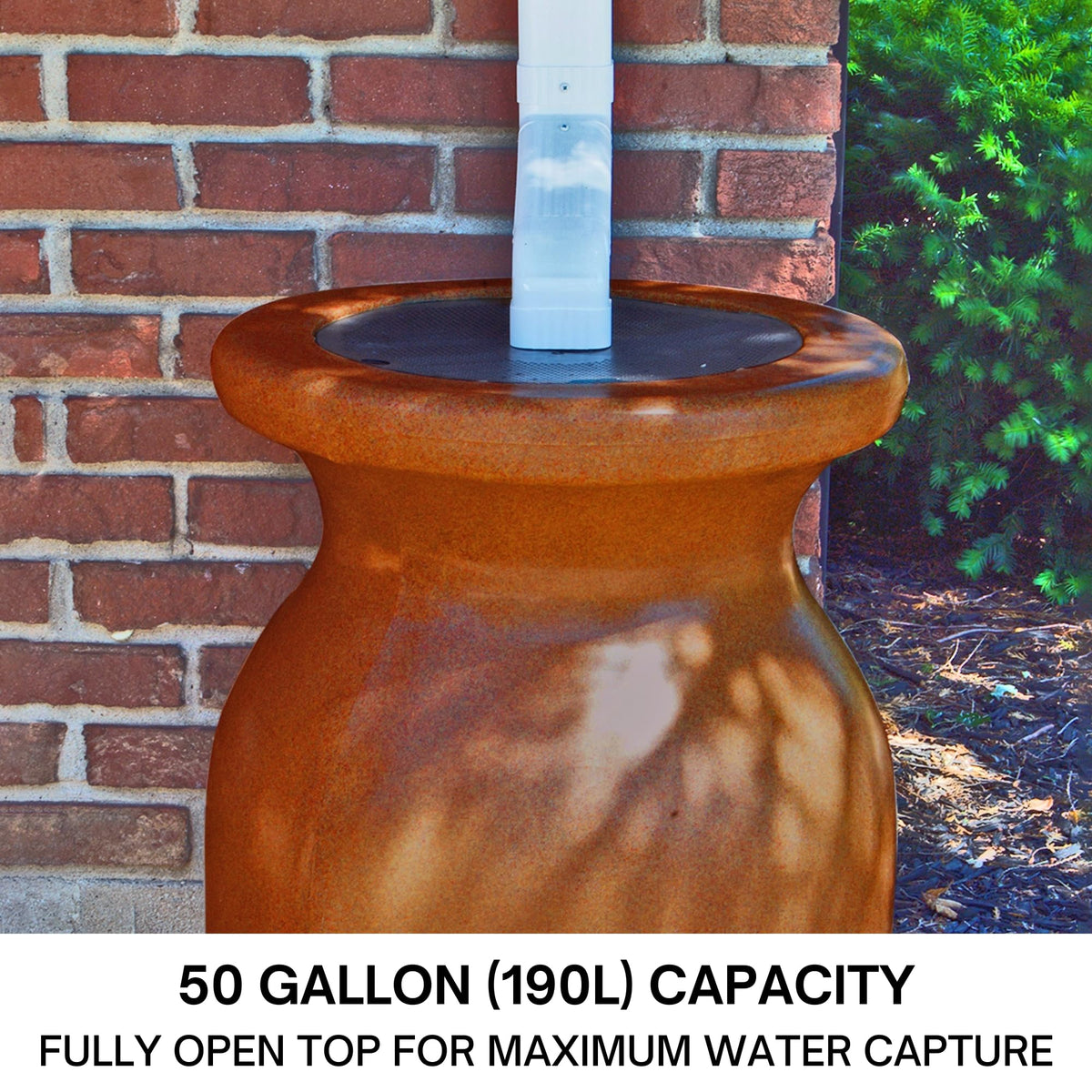 Beige 50 gal Stone-Look Rain Barrel with Brass Spigot F88425