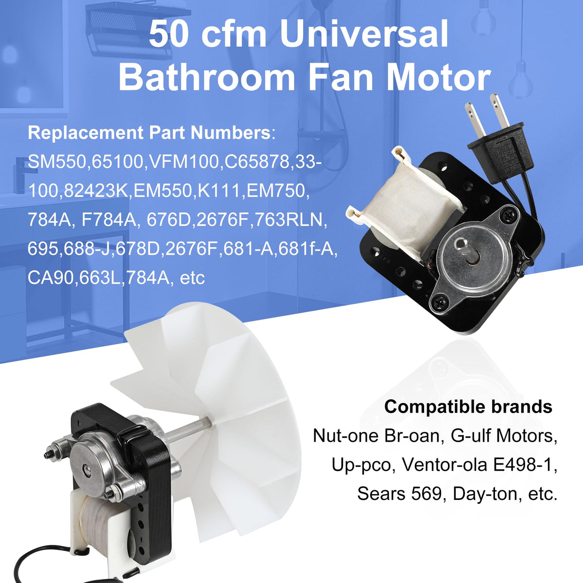 Bathroom Exhaust Fan Motor Replacement Kit 50CFM 120V Q68757