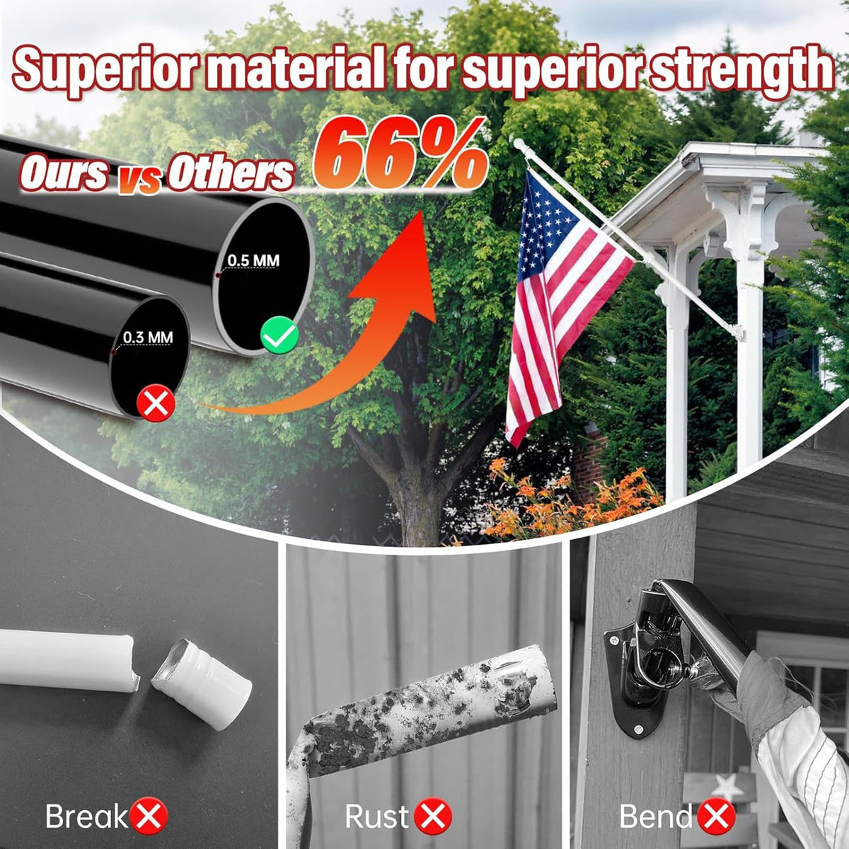 5FT Stainless Steel Flag Pole with Holder O82737