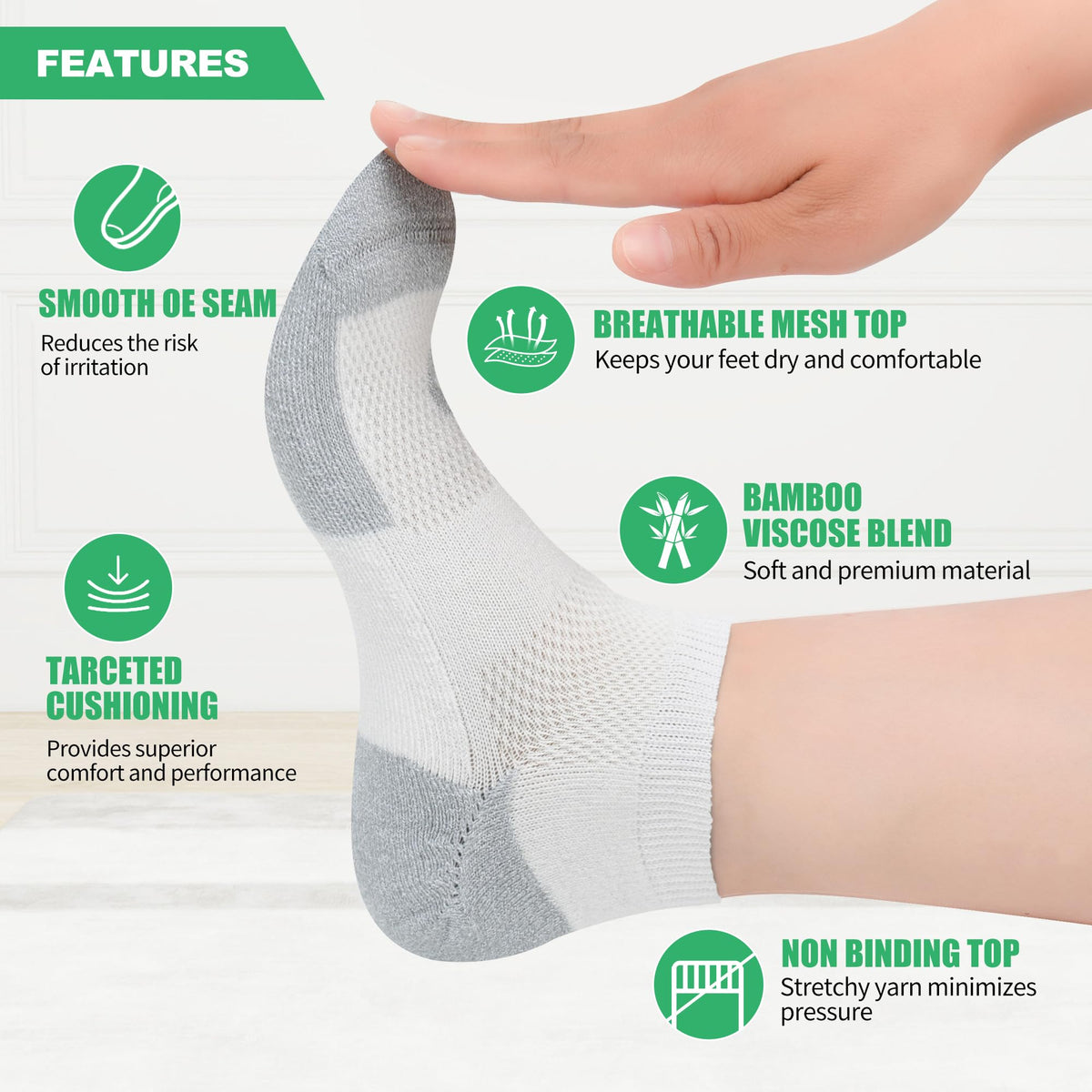 Low Cut Diabetic Socks 6 Pairs X6469
