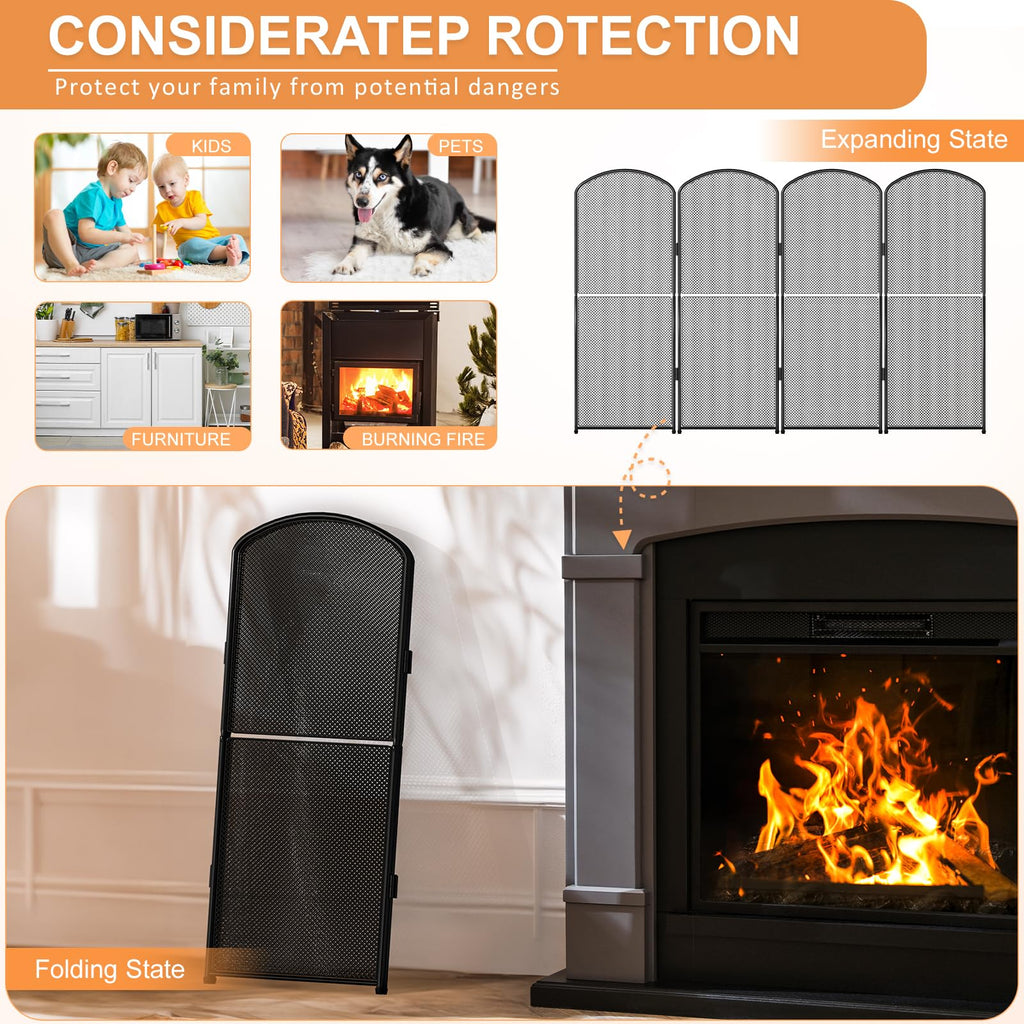 Black Foldable Fireplace Screen H1933