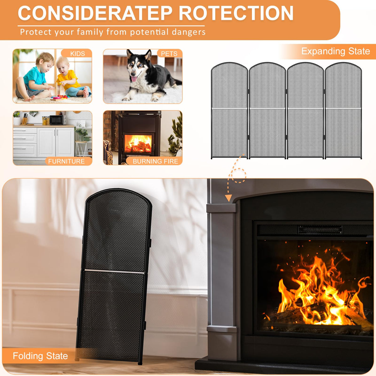 Black Foldable Fireplace Screen H1933
