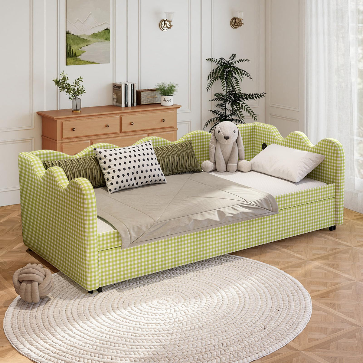 Twin Size Upholstered Daybed with Pop Up Trundle F8187