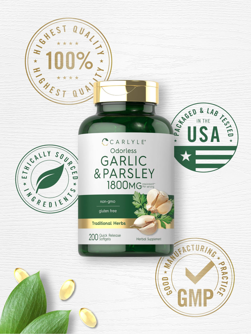 Odorless Garlic & Parsley Supplement 200 Softgels P2150