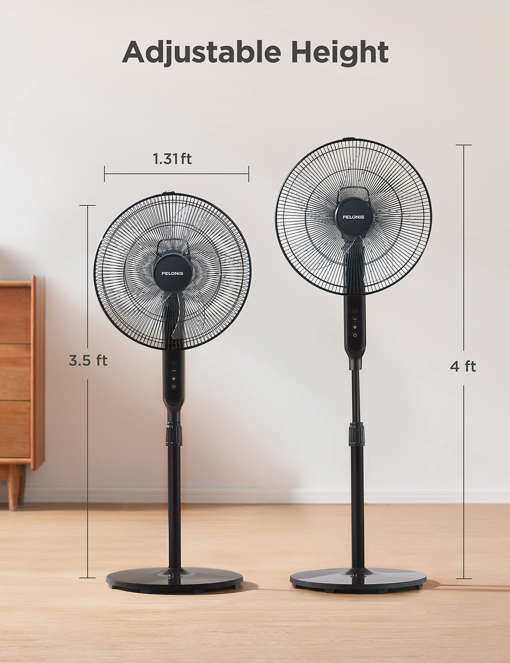 16" Oscillating Pedestal Stand Up Fan, Adjustable Height, Ultra Quiet DC Motor, Remote Control, 12 Speed, Black Y9842