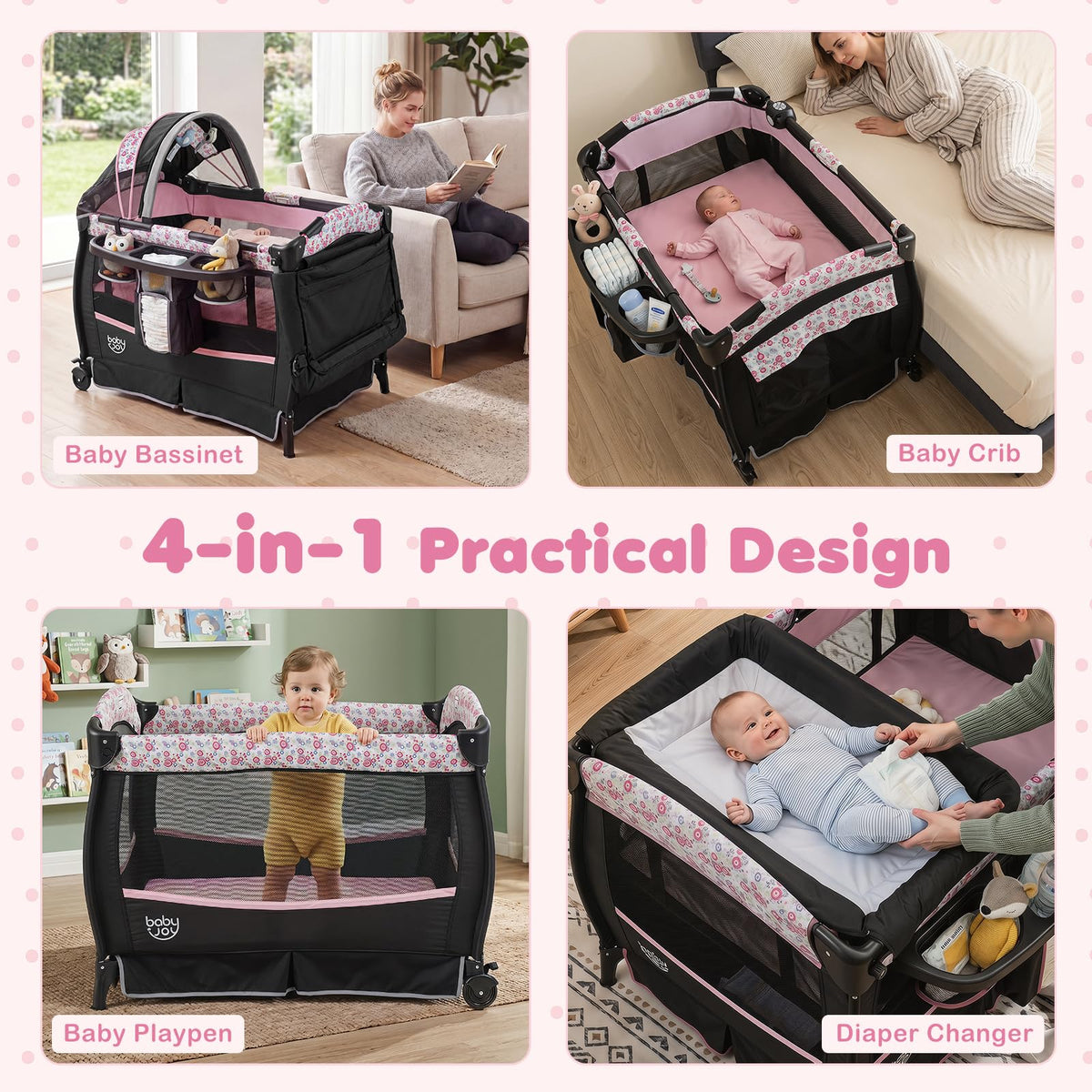 4 in 1 Pack and Play Portable Baby Playard with Bassinet J170