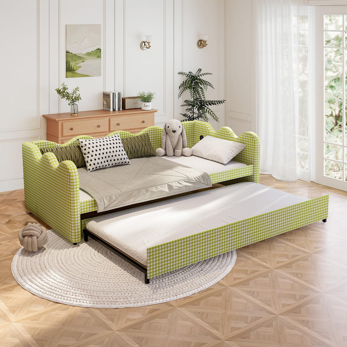 Twin Size Upholstered Daybed with Pop Up Trundle F8187
