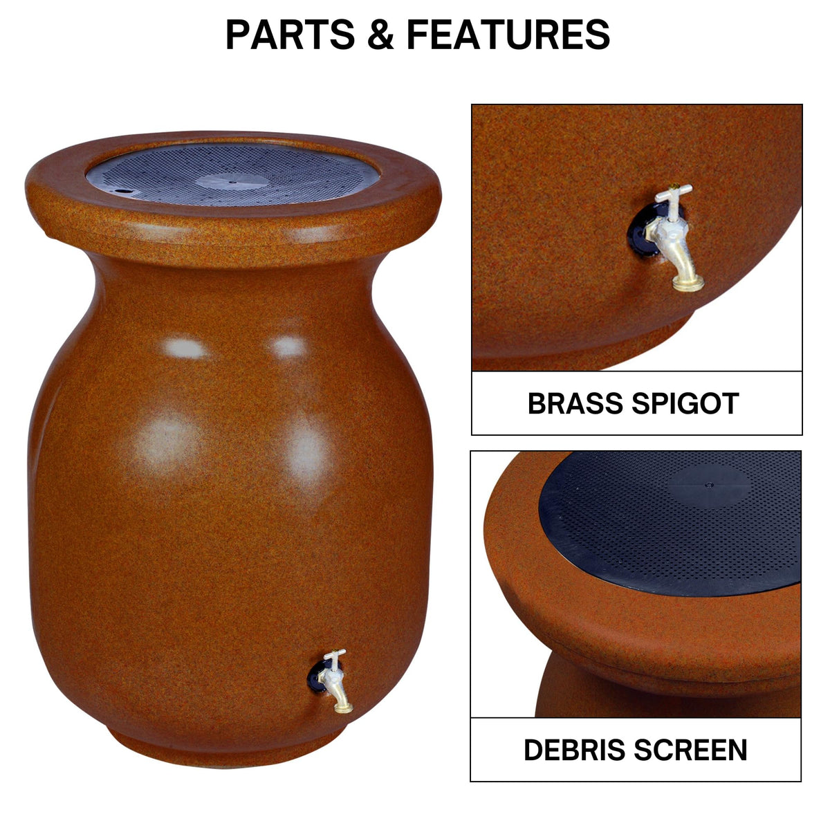 Beige 50 gal Stone-Look Rain Barrel with Brass Spigot F88425