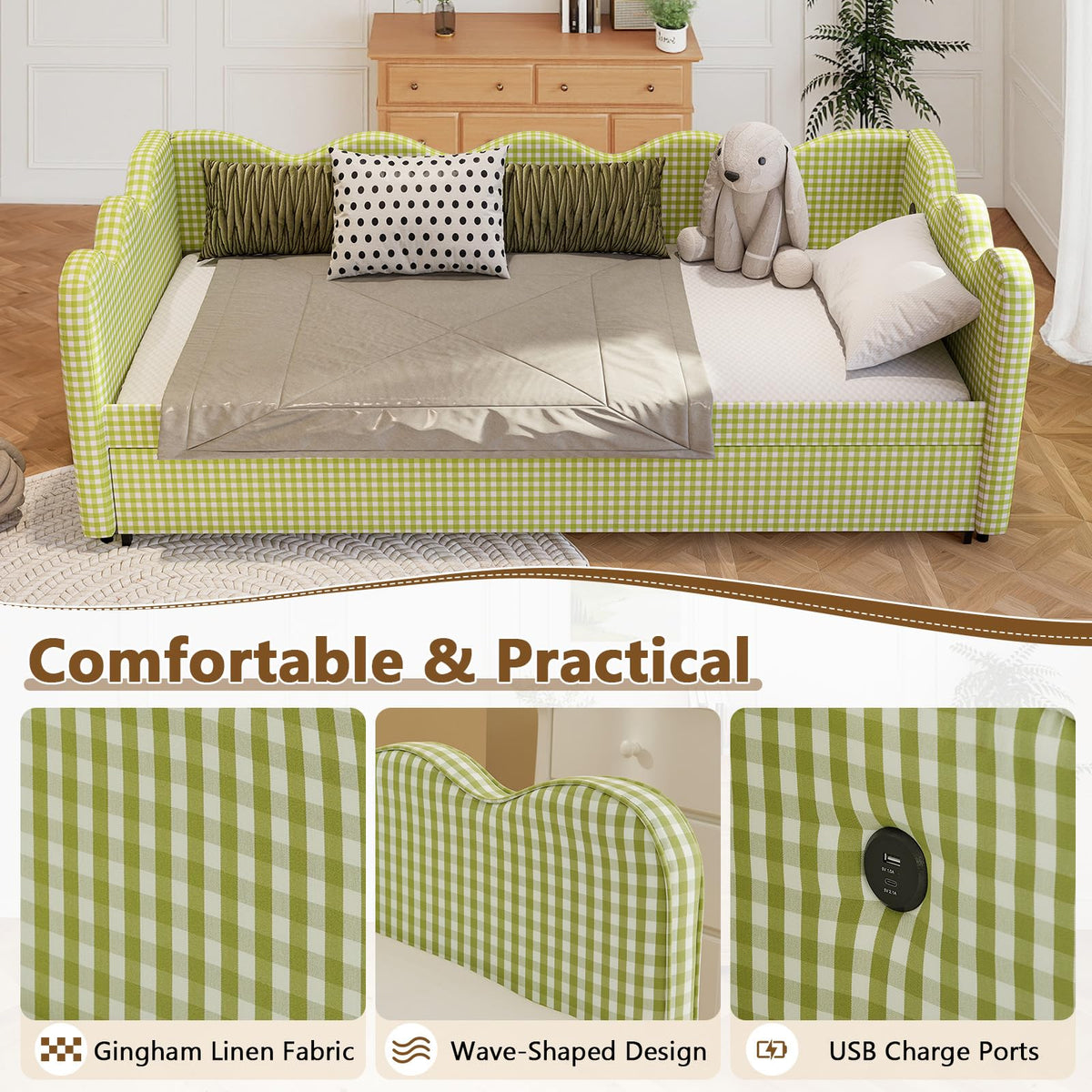 Twin Size Upholstered Daybed with Pop Up Trundle F8187