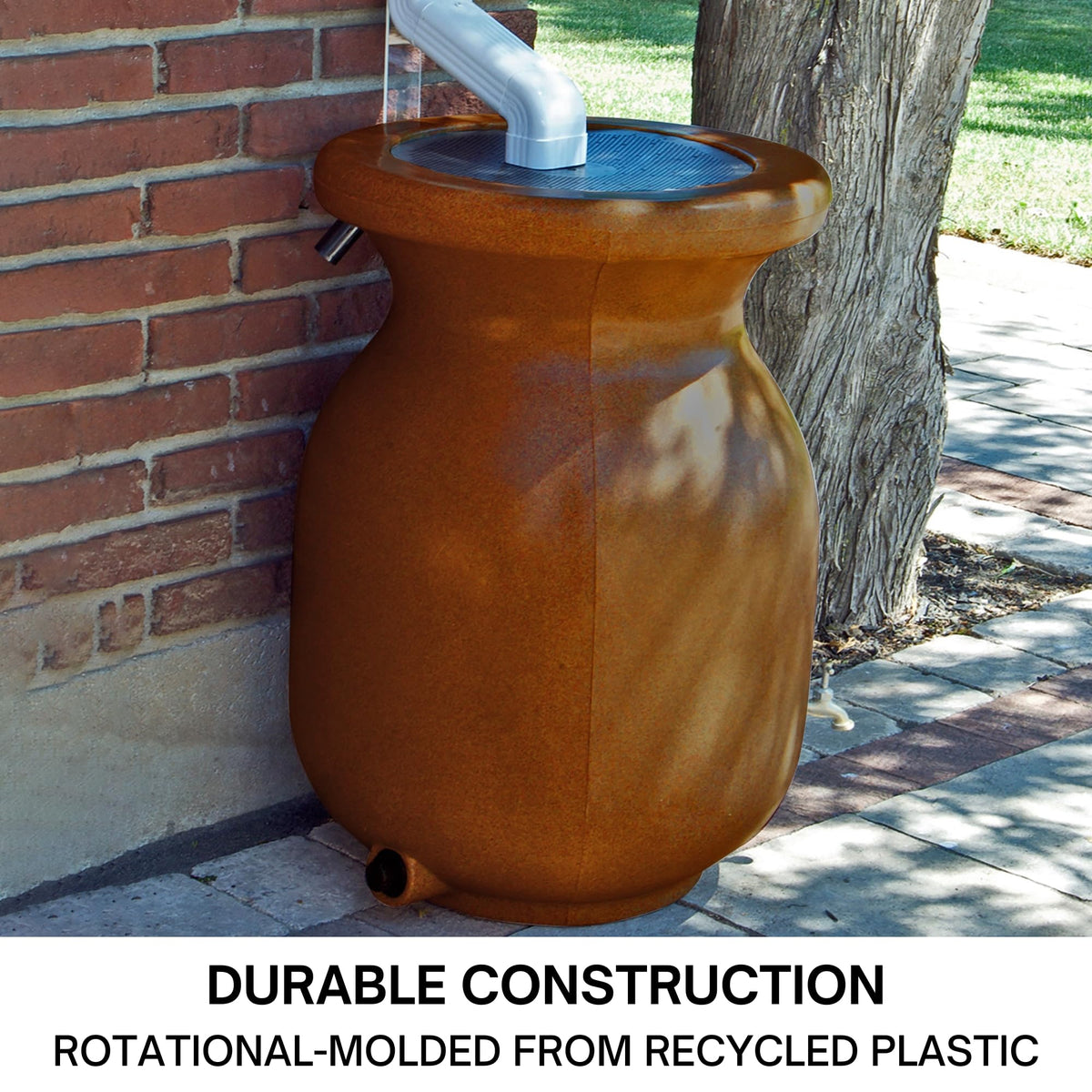 Beige 50 gal Stone-Look Rain Barrel with Brass Spigot F88425