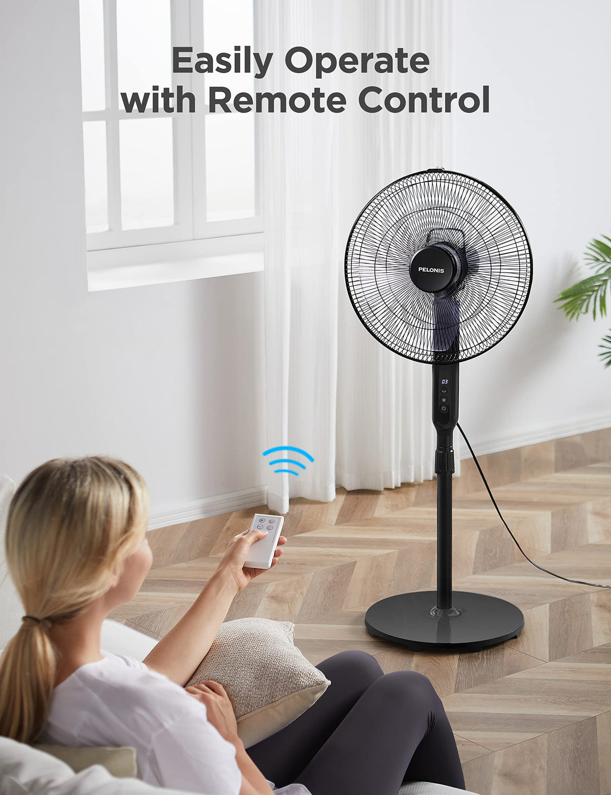 16" Oscillating Pedestal Stand Up Fan, Adjustable Height, Ultra Quiet DC Motor, Remote Control, 12 Speed, Black Y9842