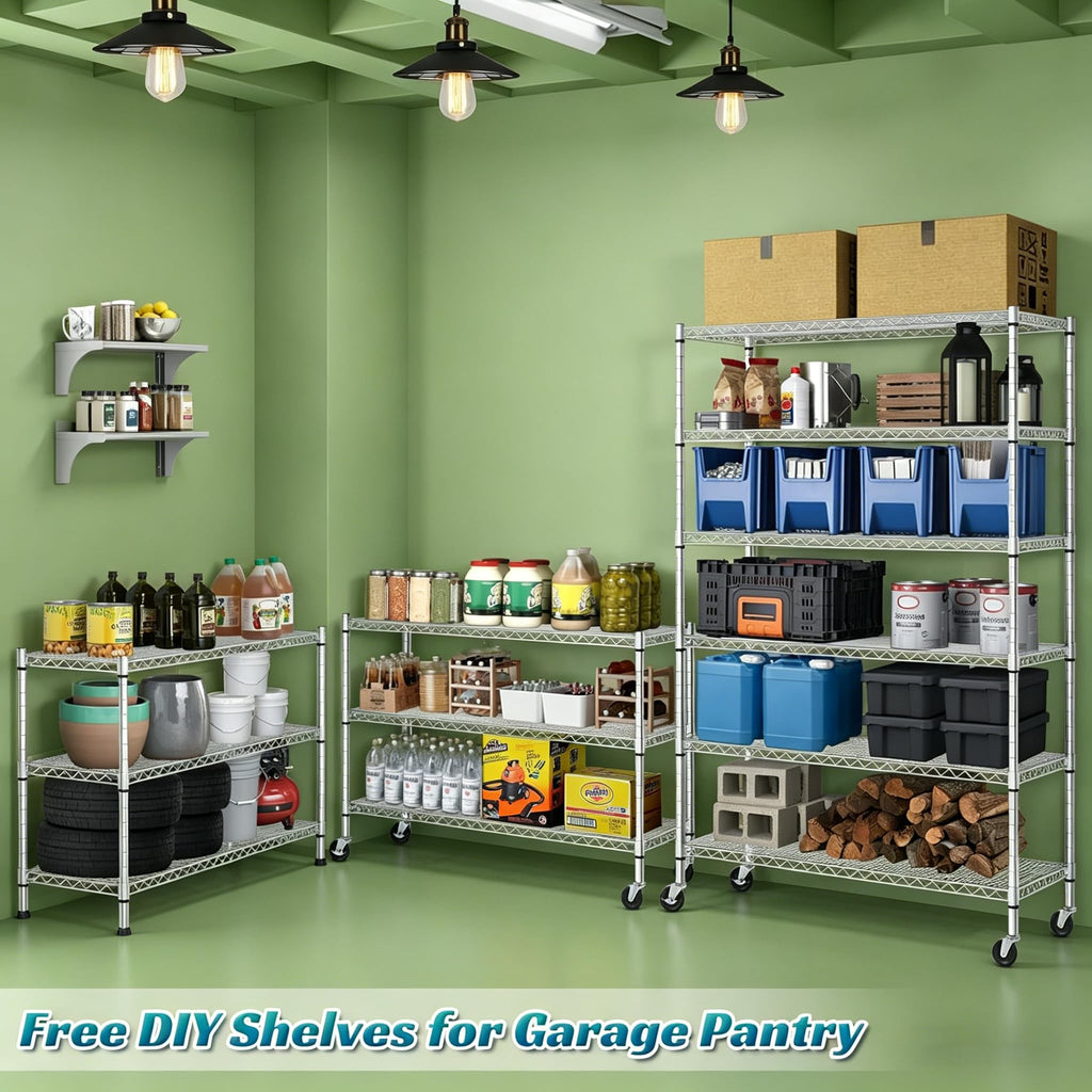 6-Tier Heavy Duty Steel Wire Shelving Unit with Wheels K1825