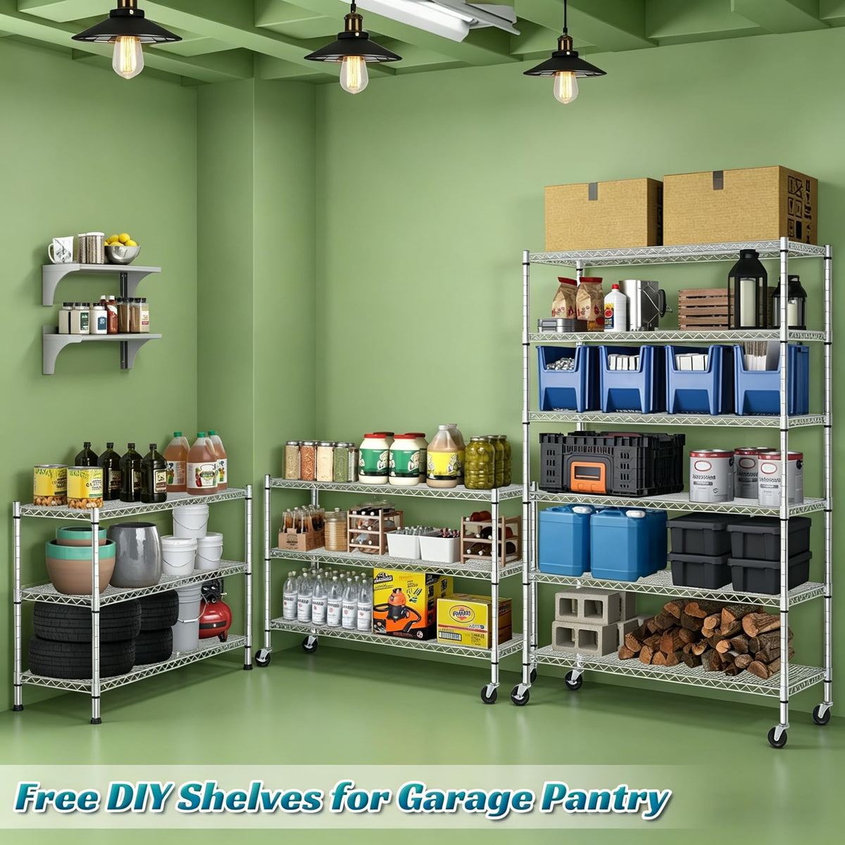 6-Tier Heavy Duty Steel Wire Shelving Unit with Wheels K1825