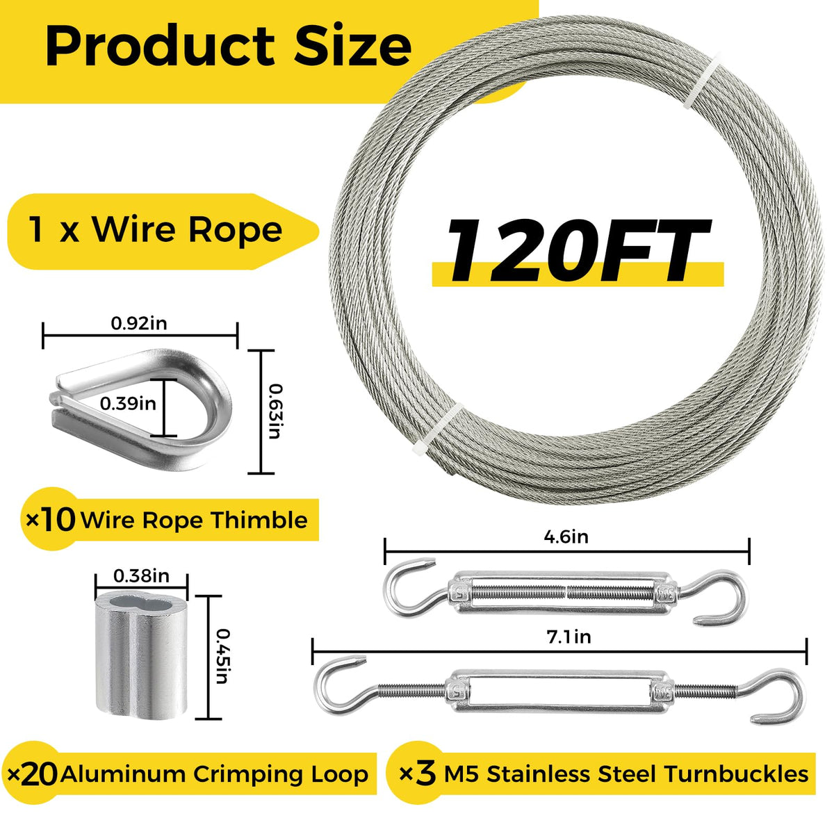 1/8 Inch 120FT Stainless Steel Wire Rope I931939