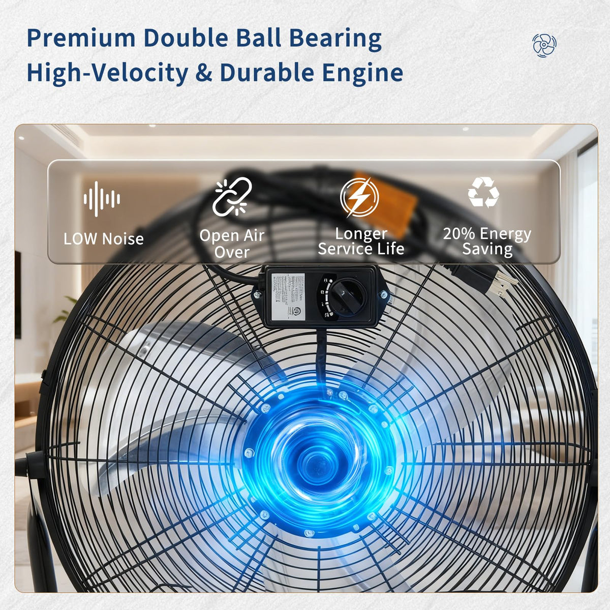 20" High Velocity Floor Fan, 4800 CFM Heavy Duty Industrial Metal Fan with 3 Speeds P697934