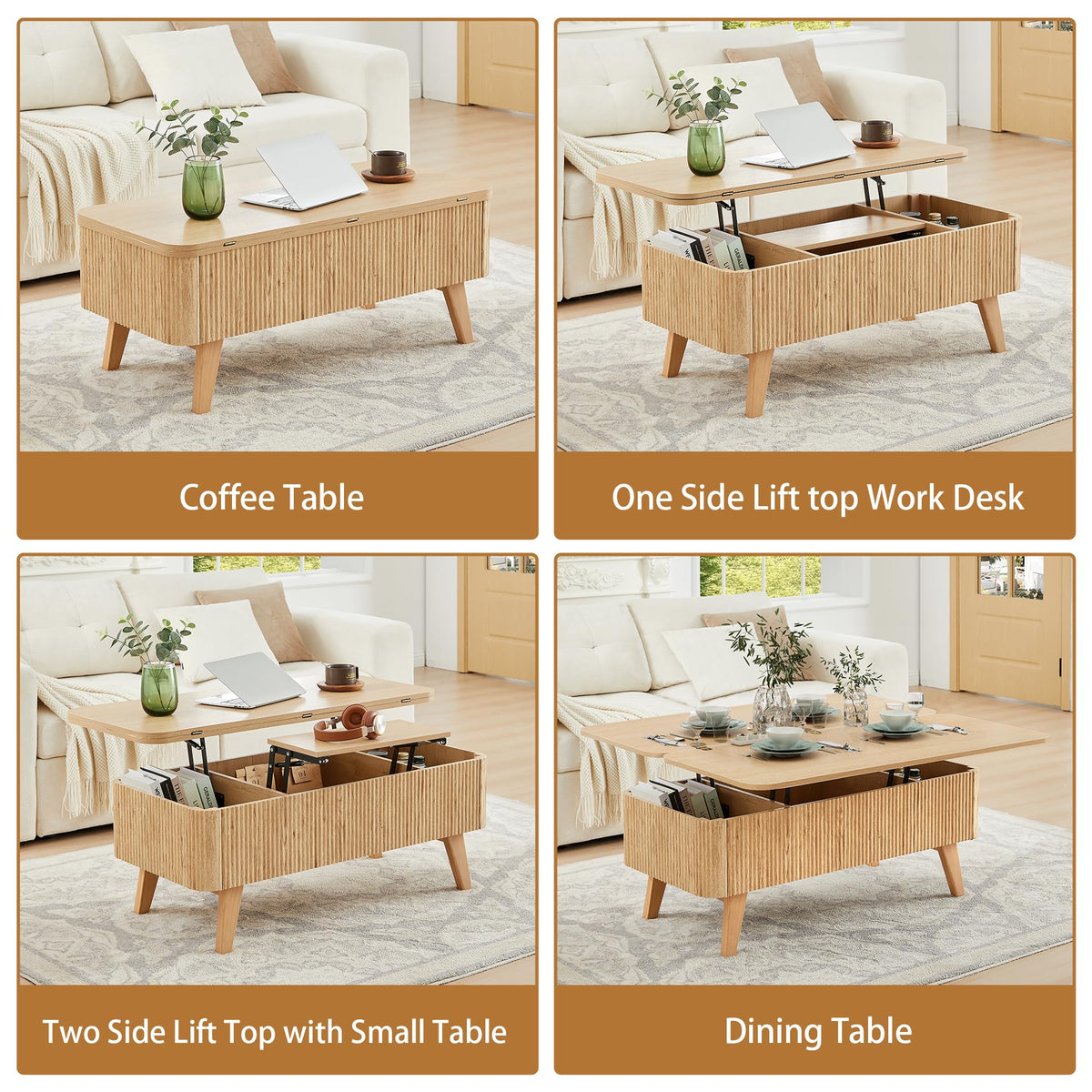 3 in 1 Lift Top Convertible Coffee Table with Storage G7326