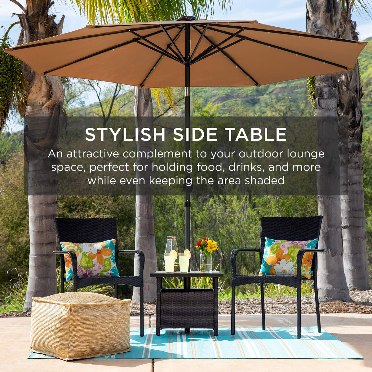 Brown Wicker Square Side Table with Umbrella Hole Y766795