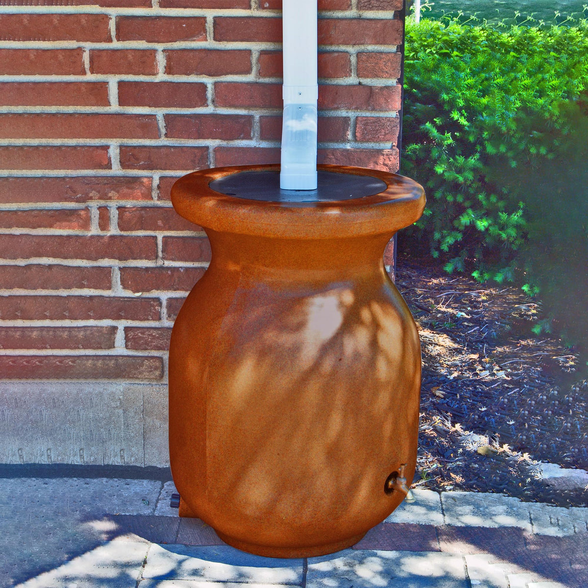 Beige 50 gal Stone-Look Rain Barrel with Brass Spigot F88425