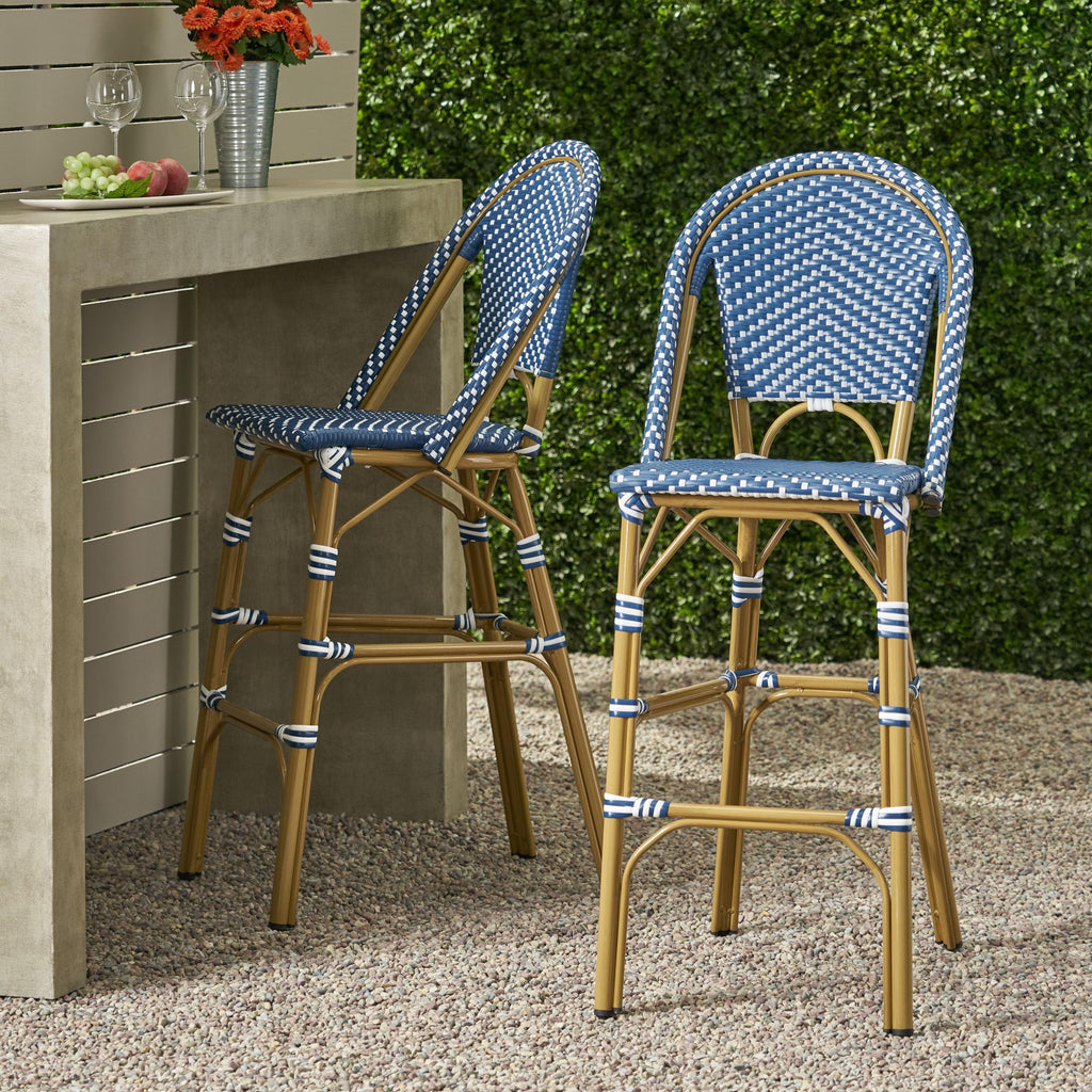 Set of 2 Teal Blue White Bar Stool with Aluminum J13743