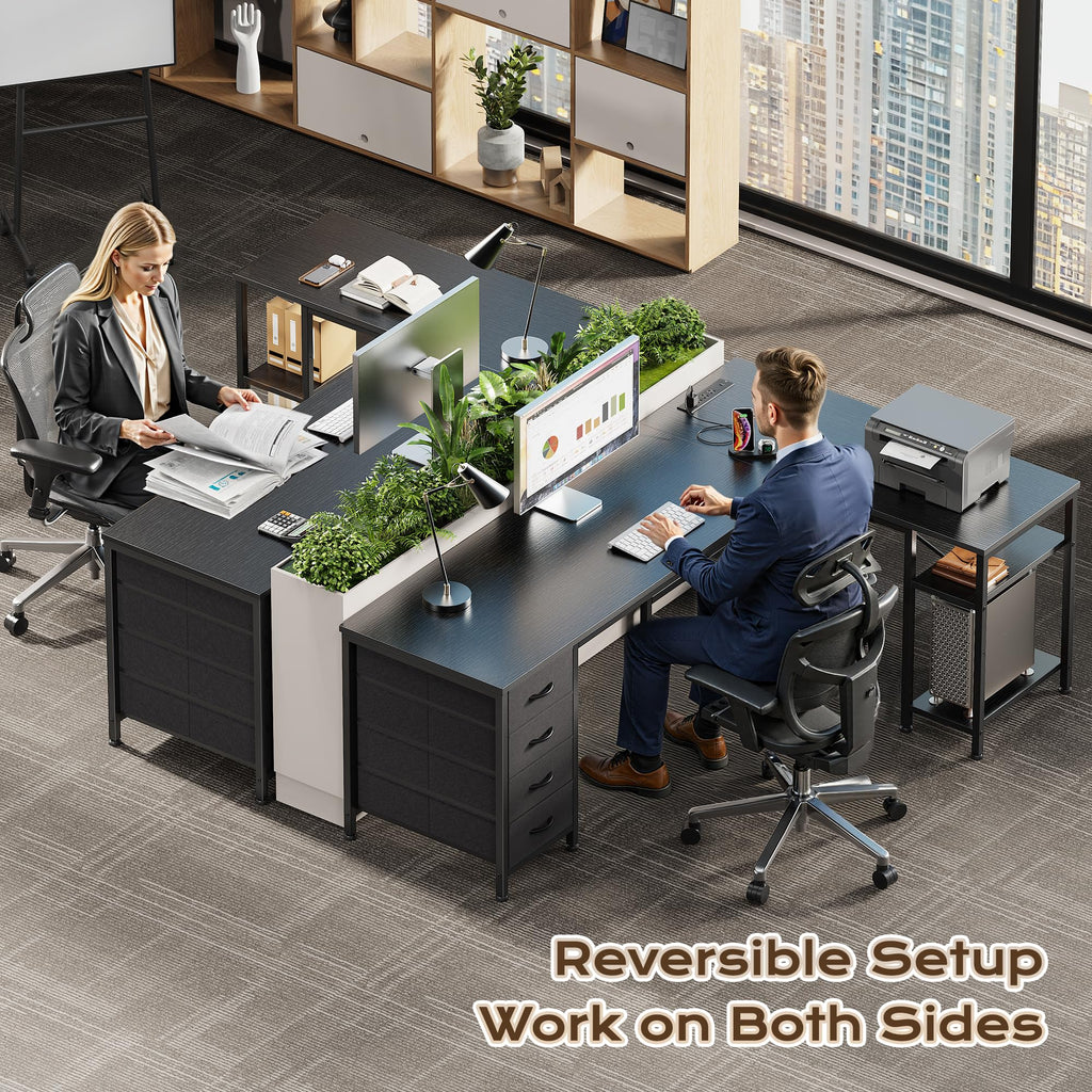55 Inch L Shaped Desk with Fabric Drawers and Power Outlets N291040